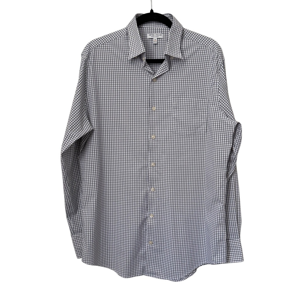 Peter Millar Summer Comfort Mens Medium Navy Check Button Down
